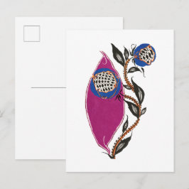 Postal Ilustración de flor en estilo de impresión de plan