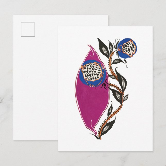 Postal Ilustración de flor en estilo de impresión de plan (Anverso / Reverso)