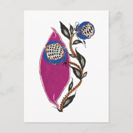 Postal Ilustración de flor en estilo de impresión de plan