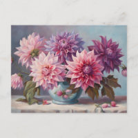 Ilustración de flores de dalia en un jarrón de bod