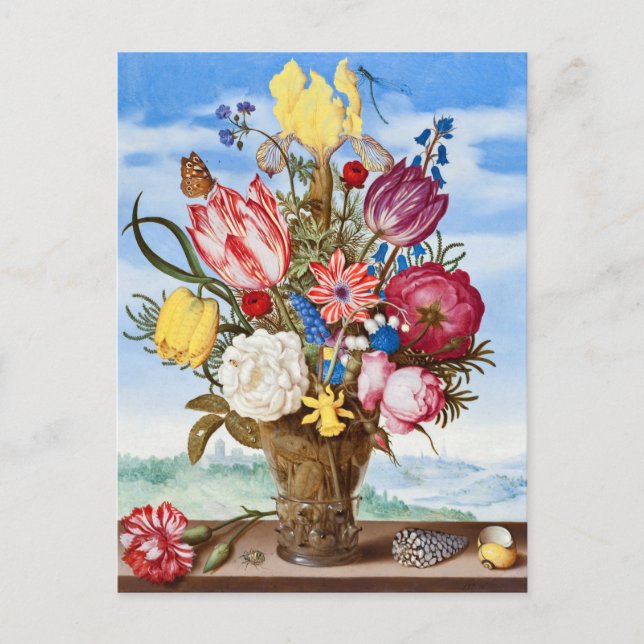 Postal Ilustracion de flores de época (Anverso)