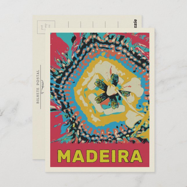 Postal Ilustracion de flores de pasión Madeira Portugal (Anverso / Reverso)