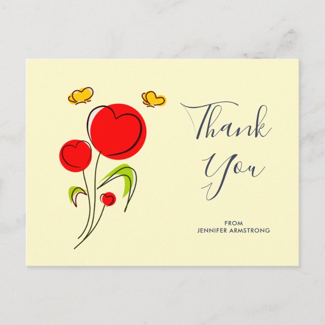 Postal Ilustración de flores rojas lindas con corazón agr (Anverso)