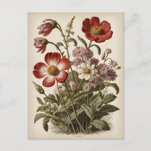 Postal Ilustración de flores vintage (Anverso)
