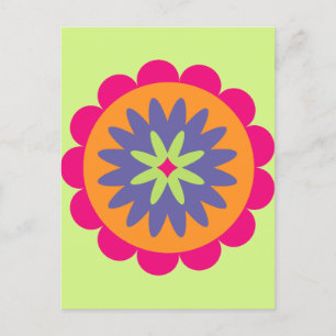 Postal ilustracion de formas florales naranja y rosa