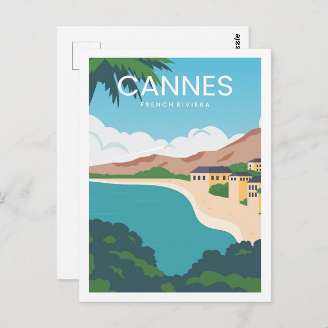 Postal Ilustracion de France Riviera Cannes Travel Place (Anverso / Reverso)