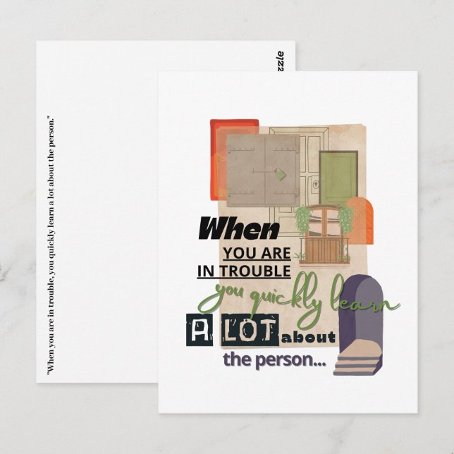 Postal Ilustracion de frases de amistad con dificultades (Anverso / Reverso)