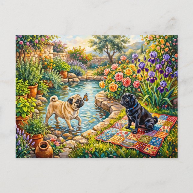 Postal Ilustración de fregonas de jardín de estanque de c (Anverso)