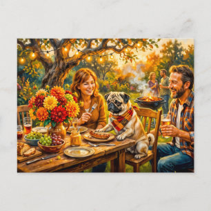 Postal Ilustración de fregonas de terraza de barbacoa fam