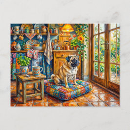 Postal Ilustración de fregonas de ventana de cocina de co