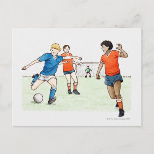 Postal Ilustracion de futbolistas