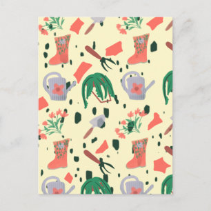 Postal Ilustración de garabatos de jardín de primavera