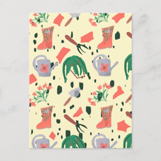 Postal Ilustración de garabatos de jardín de primavera (Anverso)