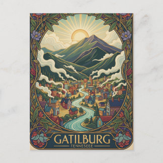 Postal Ilustración de Gatlinburg Tennessee diseño vintage