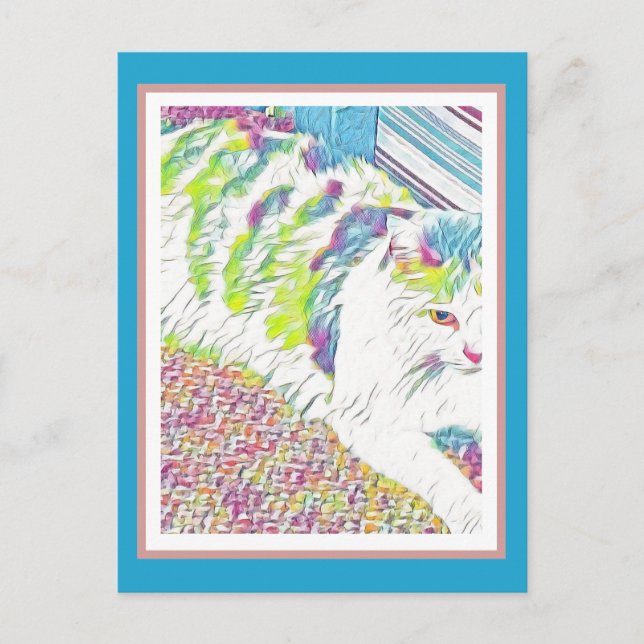 Postal Ilustracion de gato blanco artístico (Anverso)
