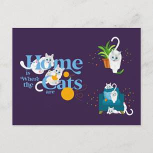 Postal Ilustración de gato blanco El hogar es donde están