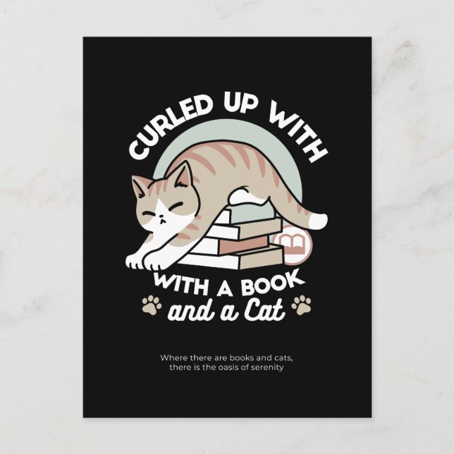 Postal Ilustracion de Gato de Amante de Libros - Curva y  (Anverso)
