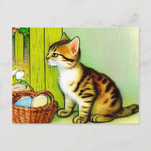 Postal Ilustracion de gato de tabby de época