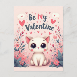 Postal Ilustración de gato lindo sé mi San Valentín