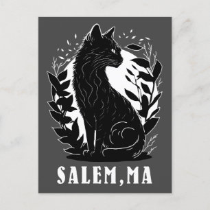 Postal Ilustracion de gato negro   Salem