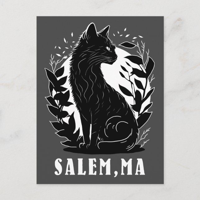 Postal Ilustracion de gato negro | Salem (Anverso)
