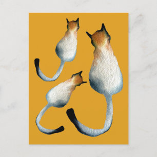 Postal Ilustracion de gato negro y marrón tabby