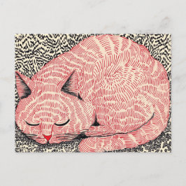 Postal Ilustración de gato rosa durmiendo - Tinta surreal