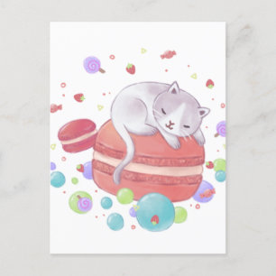 Postal Ilustracion de gatos y dulces