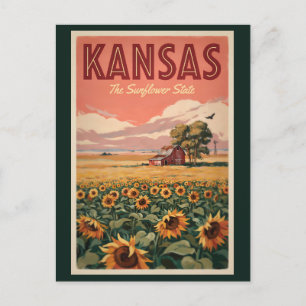 Postal Ilustración de Girasoles de Kansas Arte de Viaje V