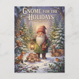 Postal Ilustración de Gnome para las Fiestas de Invierno