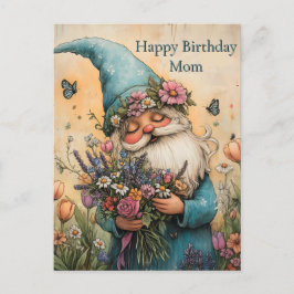 Postal Ilustración de gnomo de flores personalizable