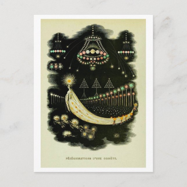 Postal ilustracion de Grandville "Wanderings of a Comet" (Anverso)