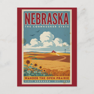 Postal Ilustración de granja de pradera de Nebraska Arte