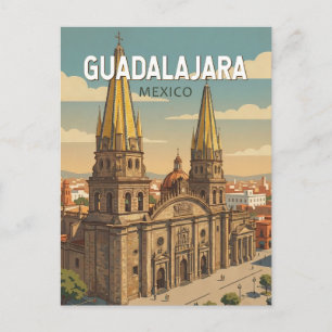 Postal Ilustración de Guadalajara México Arte de Viaje Vi