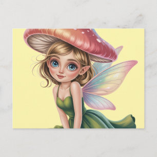 Postal Ilustración de hada del bosque con sombrero de hon