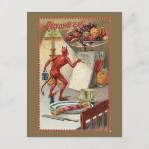 Postal Ilustracion de Halloween de época divertido