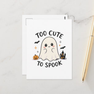 Postal Ilustración de Halloween de Fantasma Demasiado Lin
