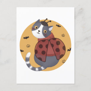 Postal Ilustracion de Halloween: Gato de Bicho Ladybug