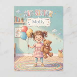 Postal Ilustración de Hermana Mayor con Niña Adorable y N