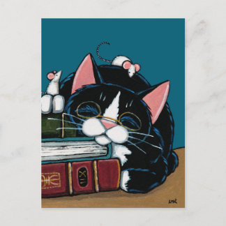 Postal Ilustracion de historia de la cama para gato y rat
