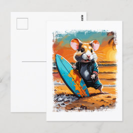 Postal Ilustracion de historietas colorido y de surf de H