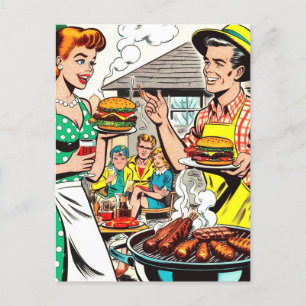 Postal Ilustracion de historietas de parrillada de la fam