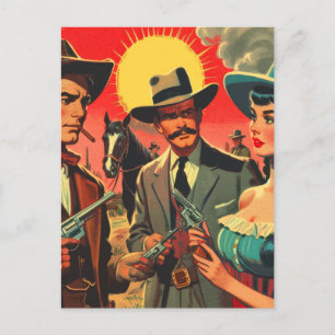 Postal Ilustracion de historietas occidentales de época