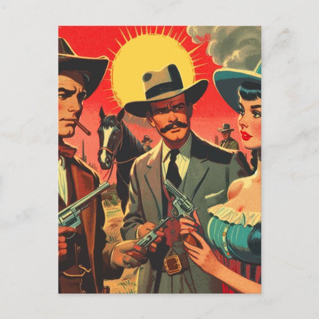 Postal Ilustracion de historietas occidentales de época (Anverso)