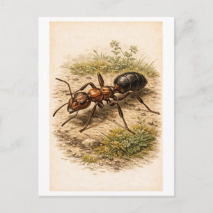 Postal Ilustración de hormiga al estilo vintage