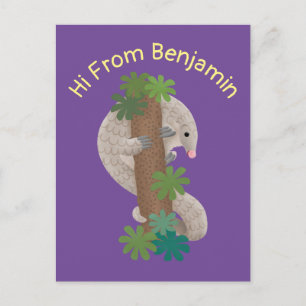 Postal Ilustracion de hormigón de pangolin feliz