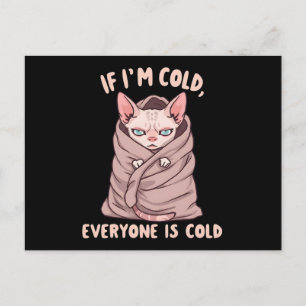 Postal Ilustración de humor frío de gato Sphynx gruñón