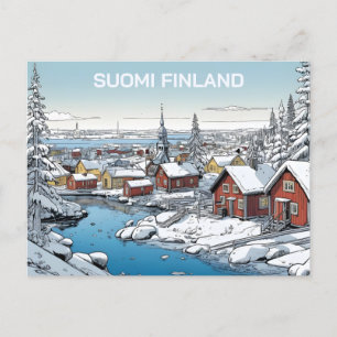 Postal Ilustracion de invierno de Finlandia