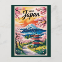 Ilustración de Japón Monte Fuji Arte de Viaje Vint
