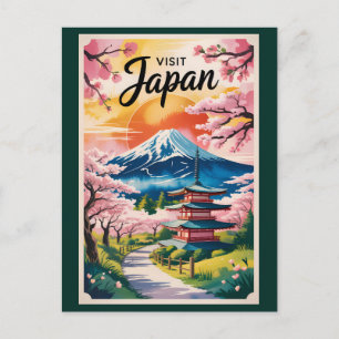 Postal Ilustración de Japón Monte Fuji Arte de Viaje Vint
